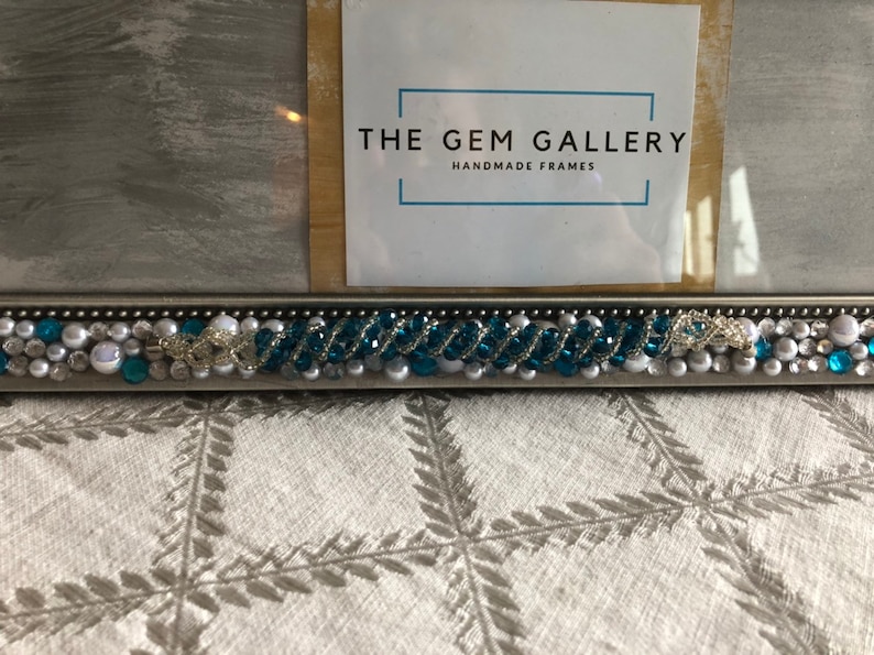 Aqua Jeweled Frame Fits 4x12 photo Panoramic Picture Frame Pewter Picture Frame Embellished Frame Wedding Table Decor,Gatsby Wedding,