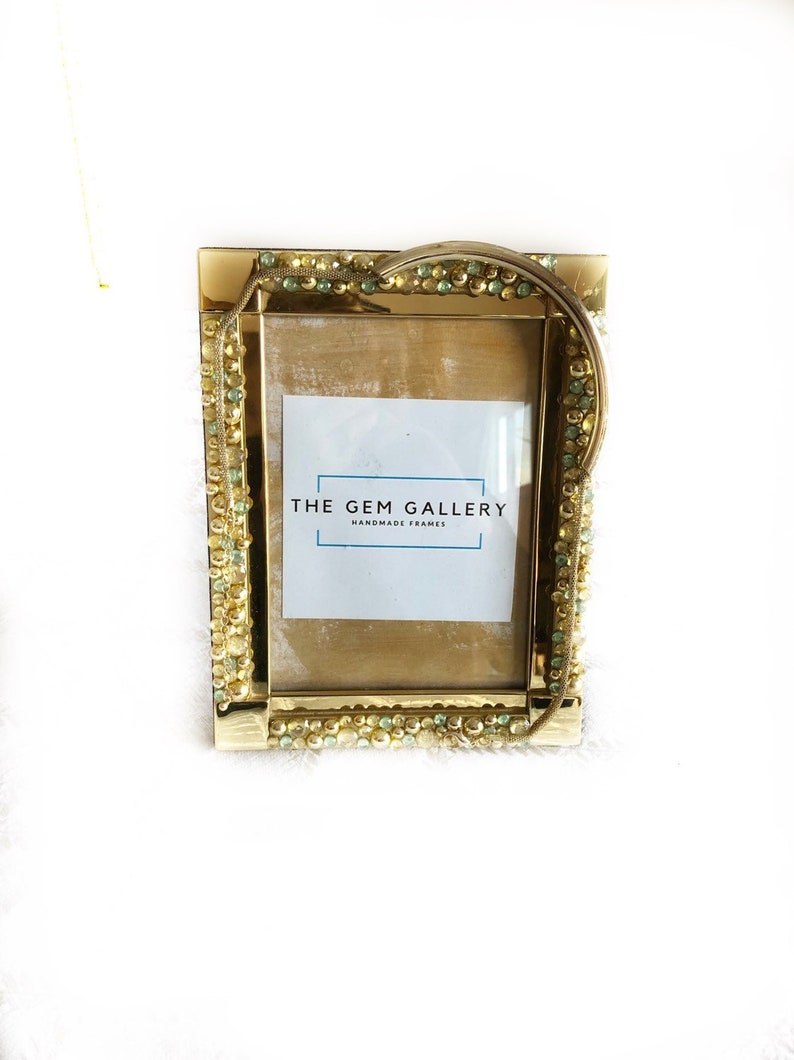 Jade Green Jeweled Frame Embellished Gold Photo Brass Picture 5x7 Living Room Decor Gatsby Wedding
