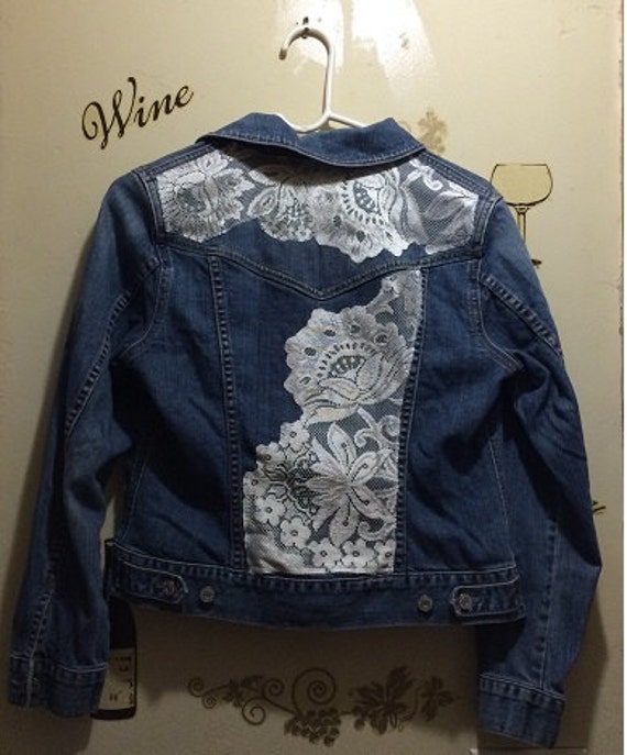 DENIM AND LACE Up-Cycled Denim Jacket with Lace Trim Gap | Etsy