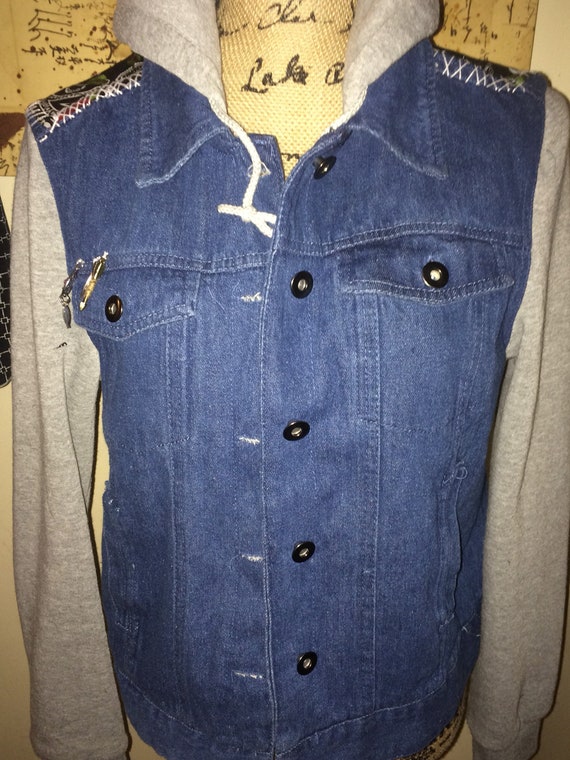 Up-cycled Denim Jacket With Sweatshirt 
