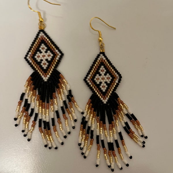 Boho beaded fringe earrings, tribal native american style south west look chandelier