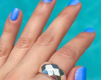 Faceted Sterling Silver Dome Ring - Lightweight Waterproof Statement Jewelry
