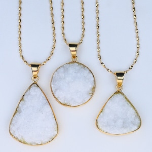 White Druzy Quartz Necklace / 14k gold plated 925 sterling silver / gold vermeil / waterproof / glittery / made in usa america /tarnish free