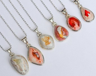 Handgemachte mexikanische Feueropal Halskette, Sterling Silber Kette
