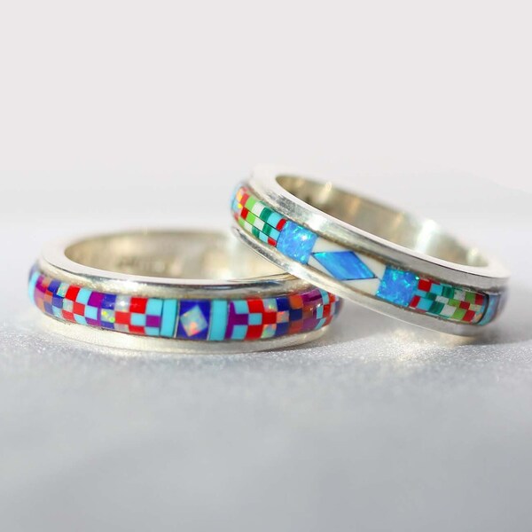 Navajo Infinity Mosaic Ring / made in usa america / rainbow ring/ opal mosaic inlay / indigenous made/ 925 sterling silver/ native made zuni