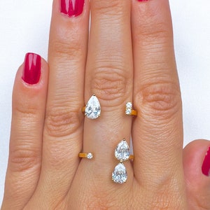 Large Floating Crystals Ring / adjustable cubic zirconia / cocktail statement ring / 925 sterling silver / 14k gold vermeil /huge crystals