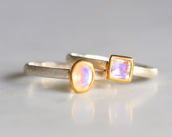 Mixed Metal Gemstone Ring - Moonstone