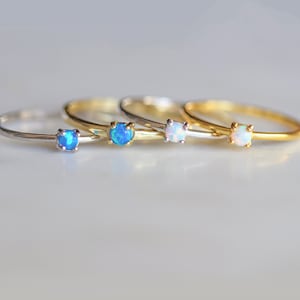 Tiny Opal Stacker Ring / waterproof gold / 925 sterling silver / blue opal / dainty tiny stacking ring