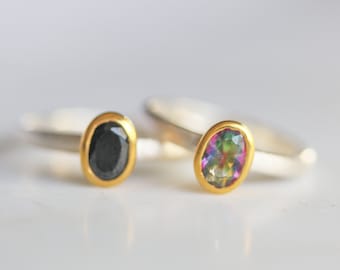 Mixed Metal Gemstone Ring- Topaz & Onyx