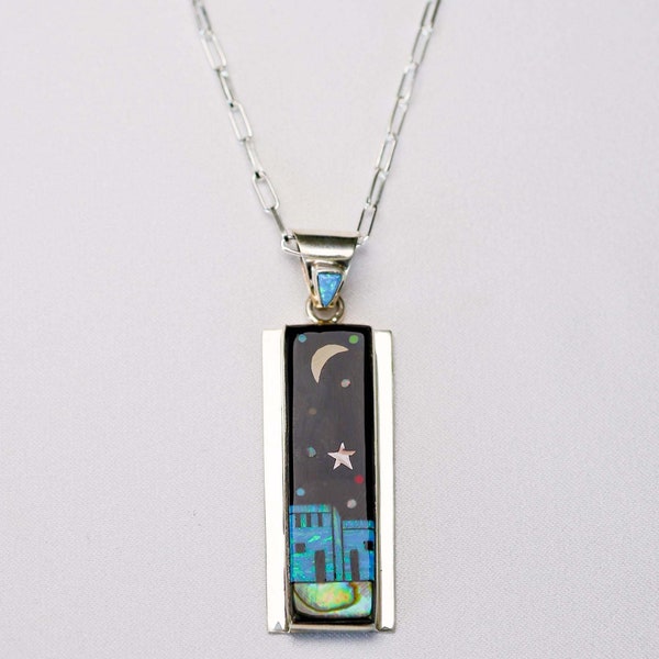 Navajo Starry Night Inlay Necklace/ made in usa / made in america / opal mosaic / indigenous made/ 925 sterling silver/BIPOC