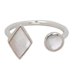 Mother of Pearl Geo Ring / 925 Sterling Silver / Waterproof Ring / white Shell Ring / Adjustable Ring / Durable Everyday /Handmade in USA