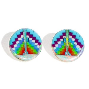 Navajo Rainbow Studs / Opalite Opal / Handmade Jewelry / nickel free / 925 Sterling Silver / zuni navajo / made in usa america