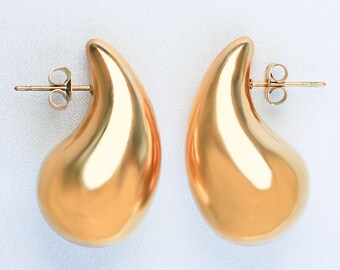 Chunky Water Drop Gold Earrings/ waterproof gold / 14k gold plated / weightless chunky statement earrings / tarnish free / nickel free