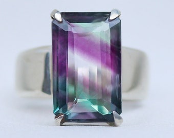 Rainbow Fluorite Stunner Ring / size 7.5 - 10 / 925 sterling silver / handmade in usa / made in america / faceted gemstone / waterproof