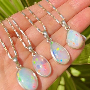 Ethiopian Opal Necklace - XL / natural authentic large opal / 925 Sterling Silver /Mixed Metal Chain / ethically mined / made in USA america