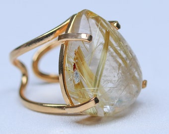 Angel Hair Rutilated Quartz Ring / adjustable rings / tourmalinated quartz rings / natural quartz crystals / manifestation stone