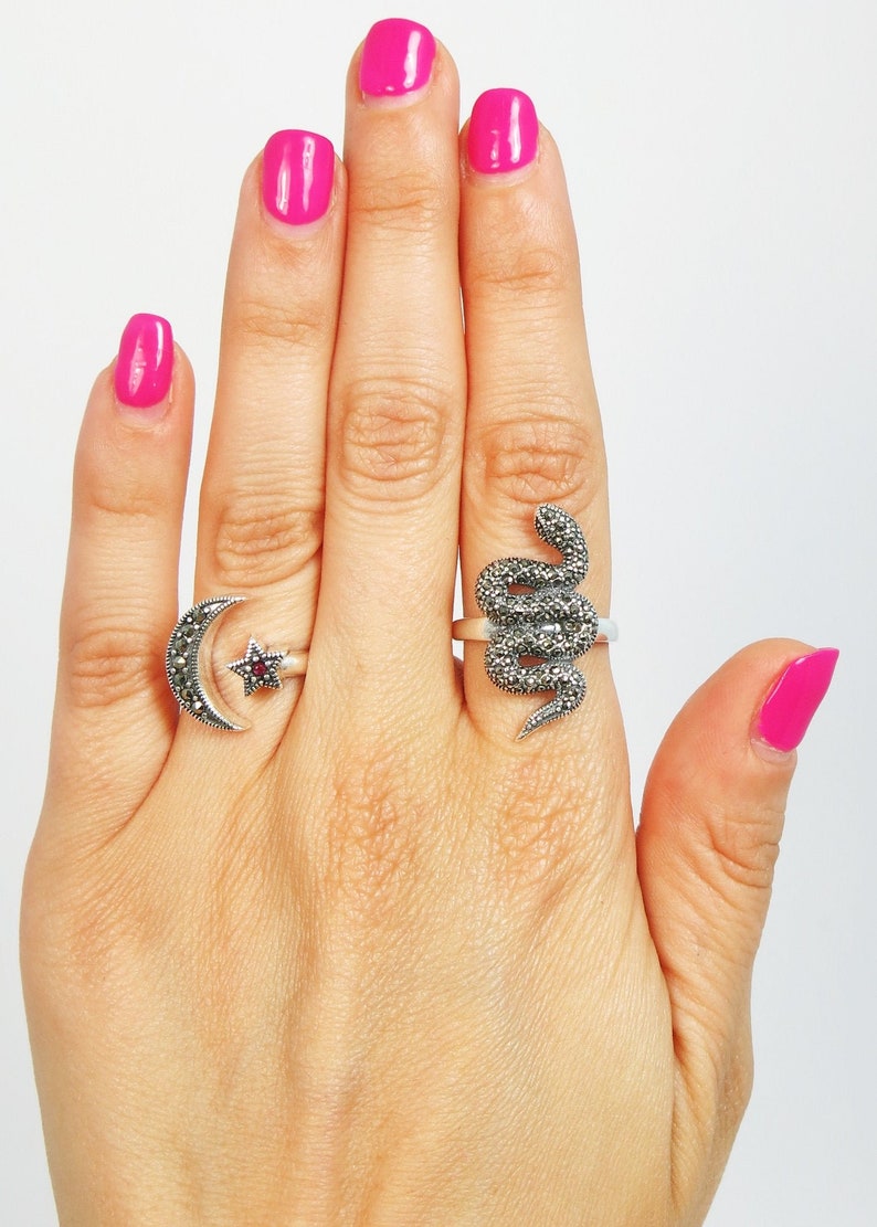 Marcasite Inlay Snake Ring