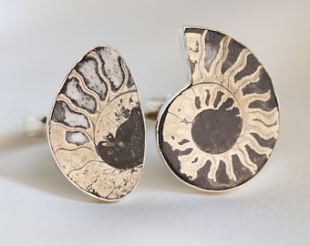 Metal Ammonite Fossil Ring/ natural fossil jewelry / 925 sterling silver ring / ammonite extinct / adjustable ring / waterproof