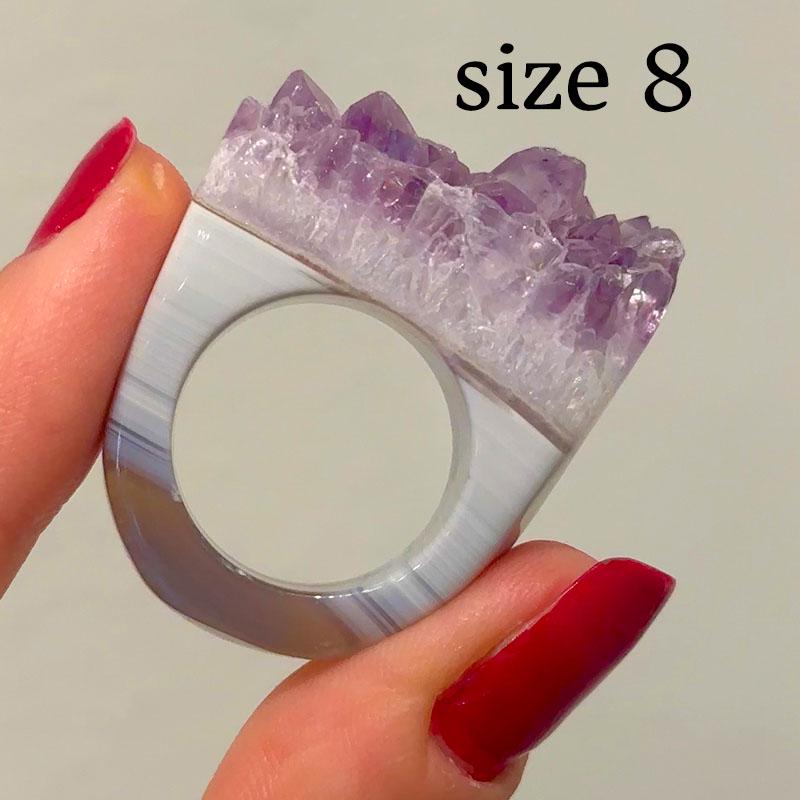 Size 5-8.5 /carved Rock Ring - Natural Amethyst Quartz Agate