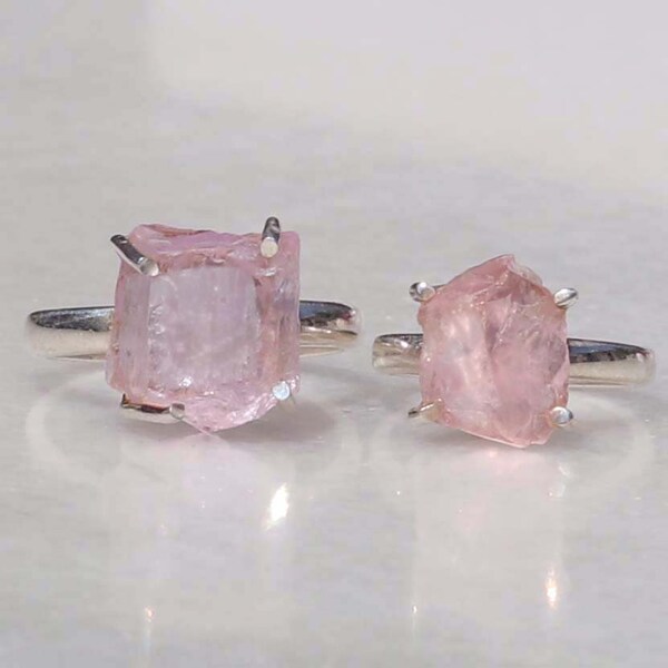 Raw Morganite or Kunzite Ring/ love stone / 925 solid sterling silver/ waterproof handmade/ made in america/ healing stone ring/ raw stone