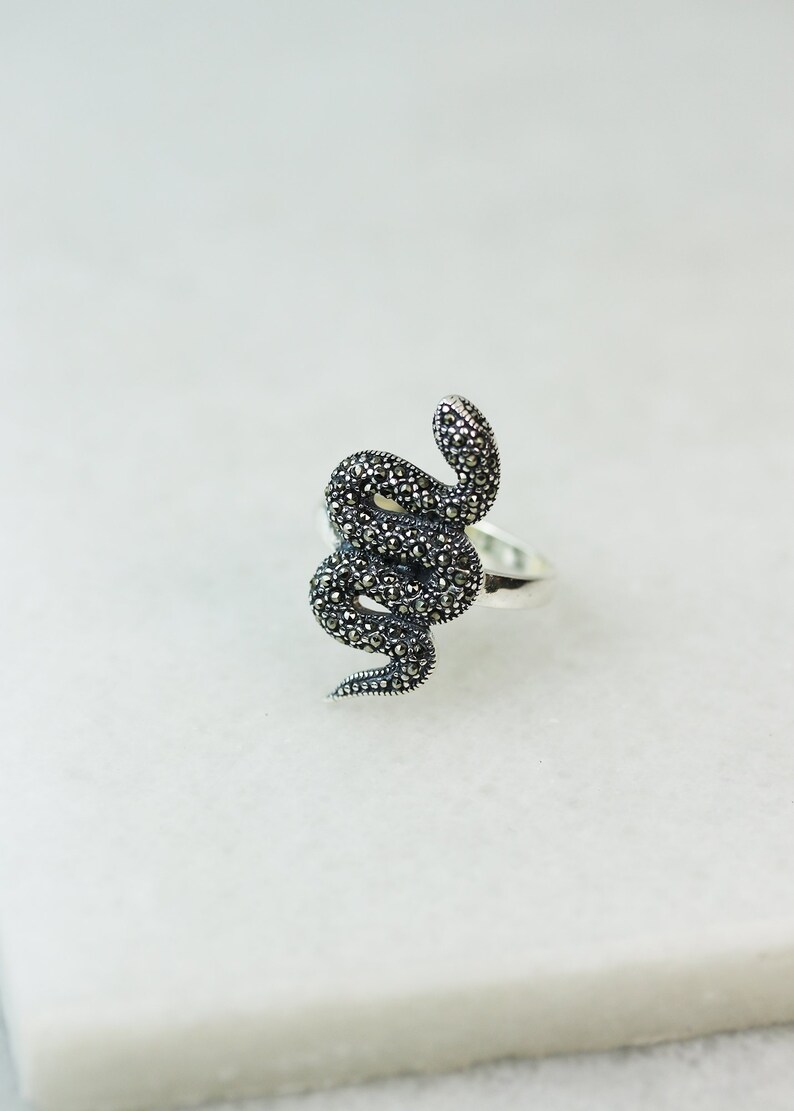 Marcasite Inlay Snake Ring