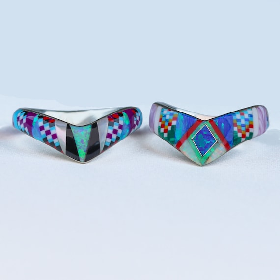 One Of A Kind Native American Zuni Carved Green Blue Turquoise Sterling Silver Ring One Of A Kind Native American Zuni Carved Green Blue Turquoise Sterling Silver Ring