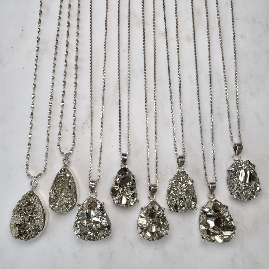 Small Pyrite Necklace Silver Teardrop - Etsy Small Pyrite Necklace Silver Teardrop - Etsy