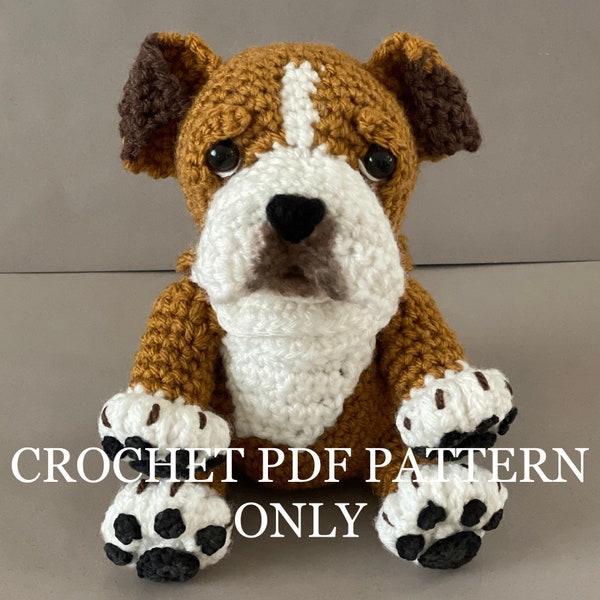 Modèle au crochet pour chiot bouledogue anglais. Anglais et espagnol