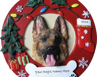 German Shepherd Ornament Personalized with your Dog's Name, Hand Painted with a brush, Measures 3.75" Diameter