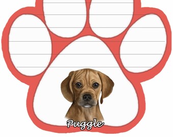 Puggle Notepad With Unique Die Cut Paw Shaped Sticky Notes 50 Sheets Measuring 5 by 4.7