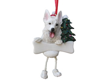 German Shepherd white Ornament Personalized with your Dog's Name, Hand Painted with a brush, Measures 5 1/2" tall by 3 1/2" wide