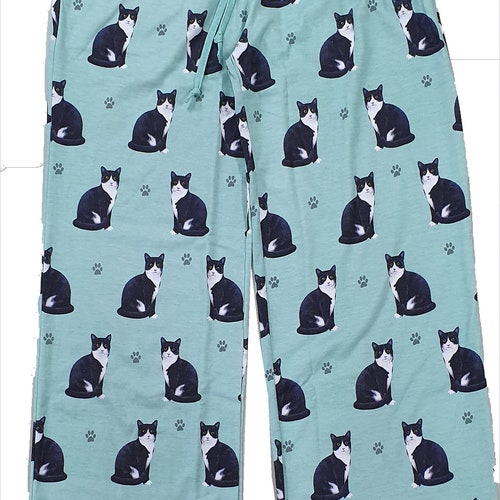 Black and White Cat Unisex Cotton Blend Pajama Bottoms – Super Soft and Comfortable – Perfect for Black and White Cat Gifts