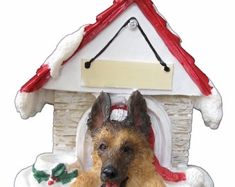 German Shepherd Christmas Ornament with Magnetic back, personalized with your Dog's Name.Hand Painted with a brush.Measures 3" by 3"