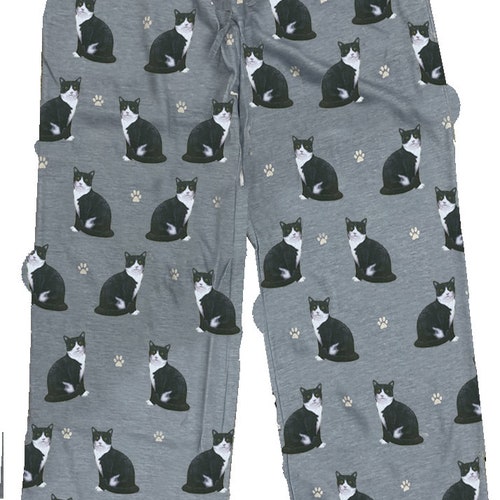 Black and White Cat Unisex Cotton Blend Pajama Bottoms – Super Soft and Comfortable – Perfect for Black and White Cat Gifts