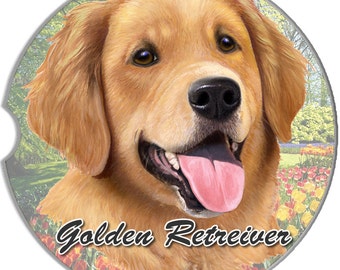 AD-GR54SC Golden Retriever Puppy Dog Single Leather Photo Coaster Animal Breed 