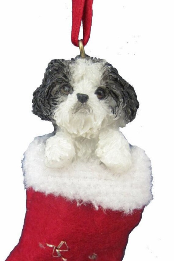Shih Tzu Puppy Cut Black And White Christmas Ornament Etsy