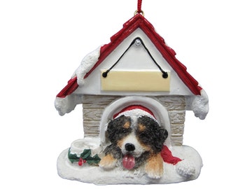 Bernese Mountain Dog Christmas Ornament with Magnetic back, personalized with your Dog's Name.Hand Painted with a brush.Measures 3" by 3"