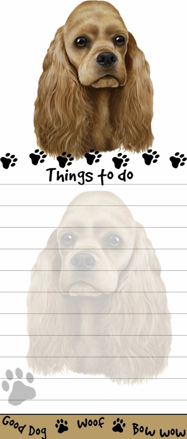 Cocker Spaniel Magnetic List Pads Uniquely Shaped Sticky Listpad with 50 sheets.