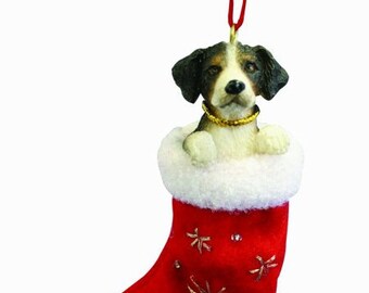 Bernese Mountain Dog Christmas ornament, handpainted and handcrafted. Measures 4” tall x 2” wide.