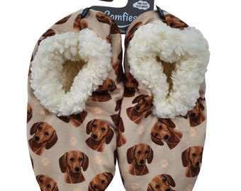 Dachshund (Red Color)  Super Soft Women’s Slippers - One Size Fits Most - Non Skid Bottom - Perfect For Dachshund Gifts