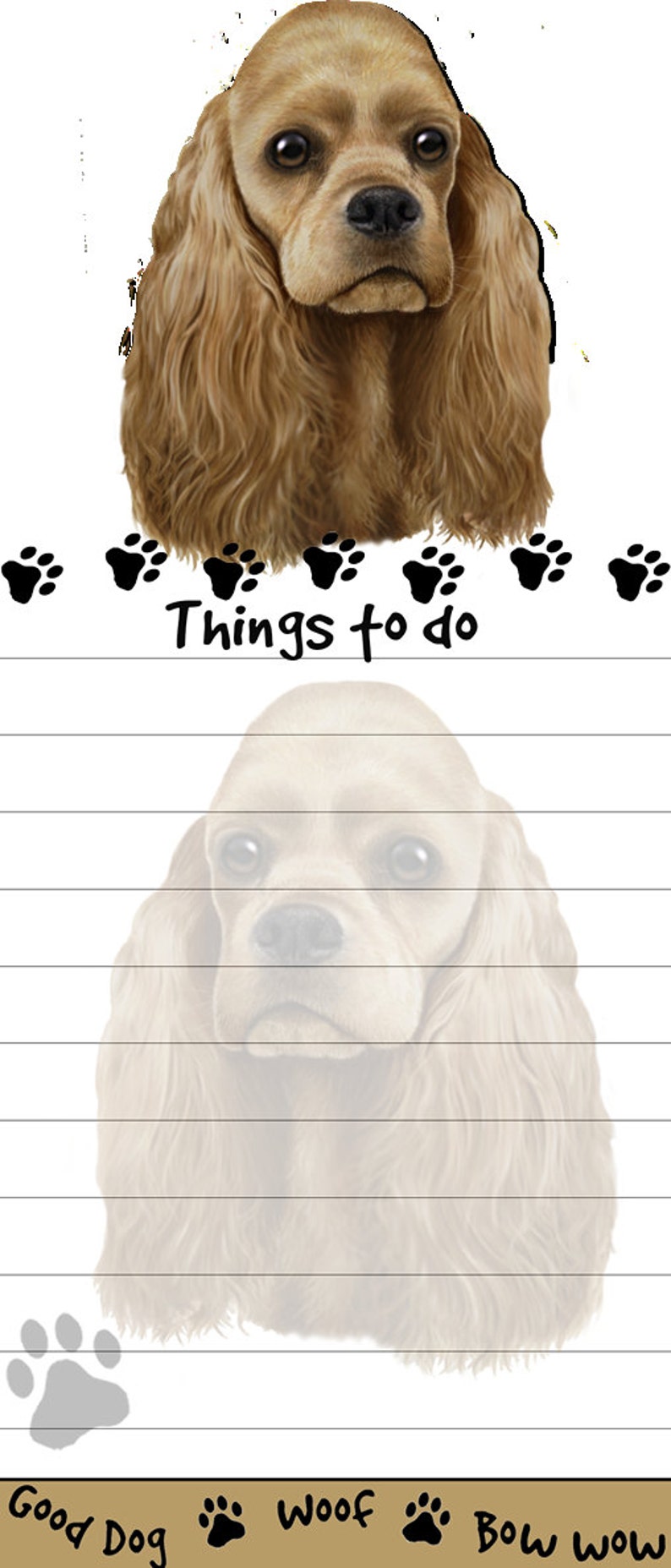 Cocker Spaniel Magnetic List Pads Uniquely Shaped Sticky Listpad with 50 sheets.