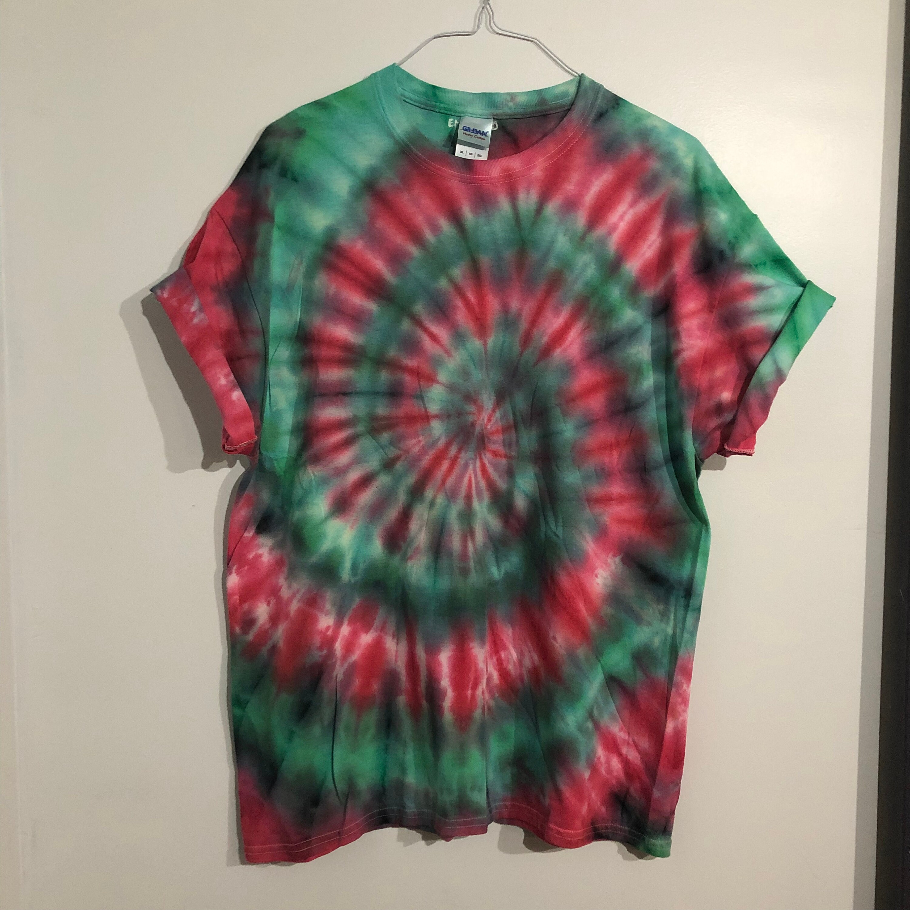 Red & Green Spiral Tie Dye TShirt XL Etsy