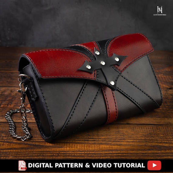バッグ archive English print Leather hand bag Gothic Bag Pattern / Leather Punk Style - Etsy