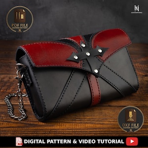 Patrón de bolso bandolera gótico de cuero / Bolso punk rockero / Archivos digitales PDF DXF SVG