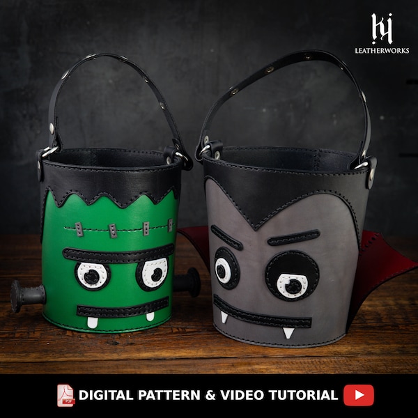 Halloween Treat Bag Pattern / Halloween Candy Bucket / Trick-or-treat Bag / Leather Digital Pattern DIY