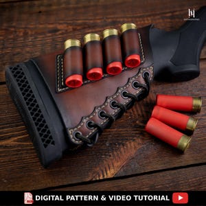ショットガンシェルホルダーレザーパターン - モスバーグ マベリック ストック弾薬ポーチ