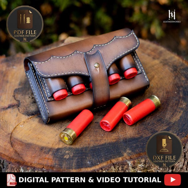 Schrotflinten Shell Pouch Ledermuster - Ammo Gürtelhalter - DXF & SVG Laser Cutter Dateien