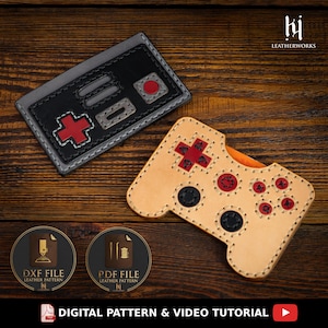 Modello per porta carte di credito in pelle per controller di gioco - Mini portafoglio (modello PDF) File modello DXF e SVG