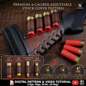 Shotgun Shell Holder Leather Pattern - Mossberg Maveric Stock Ammo Pouch for 12ga 20ga 30-30 .44 Mag ,  DXF&SVG Laser Cutter Files