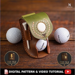 Patrón de bolsa de cuero para pelota de golf (archivos SVG, DXF, PDF), plantilla cortada a láser, costura a mano